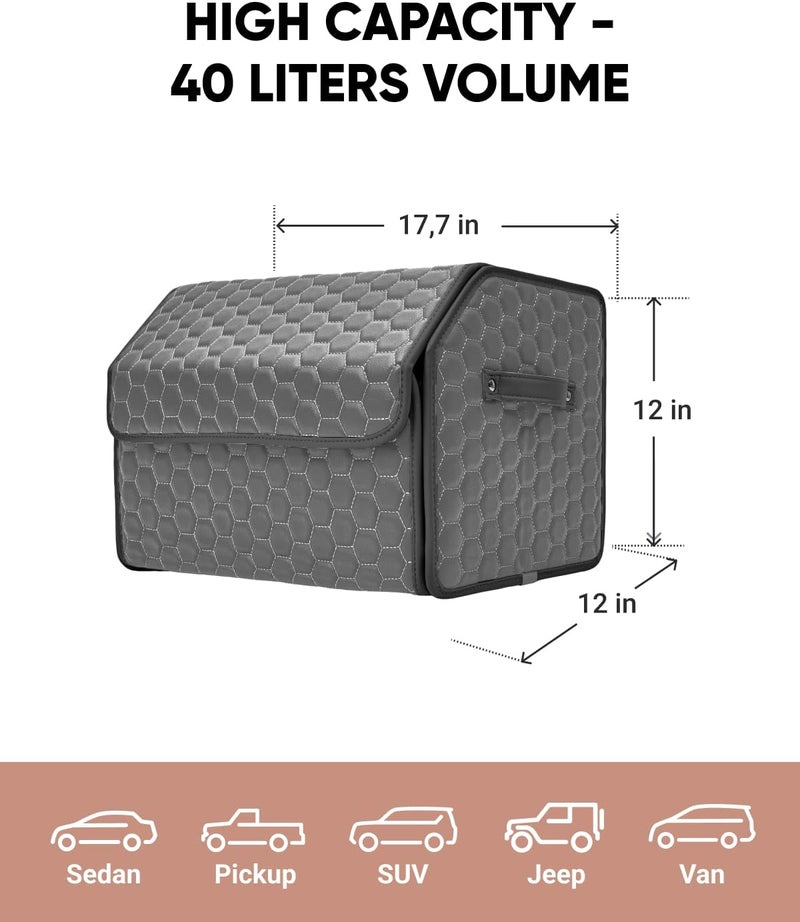 Owleys Foldable Trunk Organizer For Car - Trunk Organizers Car Storage - Collapsible Auto Trunk Organizer With Lid - Small And Large Cargo Organizer - Trunk Organization (Gray 17) - Image 2